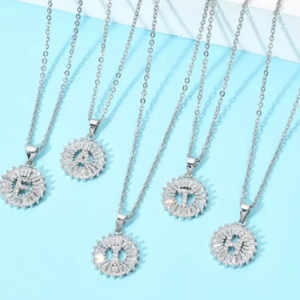Silver Initial Crystal Pendant Necklace A-Z - Picture 2 of 7